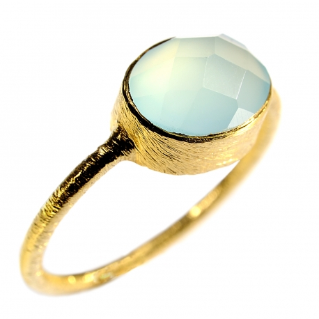 Ring "Drop" Aqua Chalcedony 925 Silver and 3µ Gold