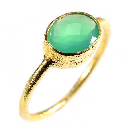 Ring "Drop" Green Onyx 925 Silver and 3µ Gold