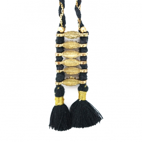 Long Necklace "Nadee", pompom black