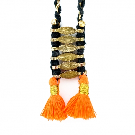 Long Necklace "Meetha", pompom orange