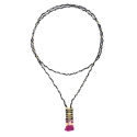 Long Necklace "Meetha", pompom fuschia