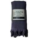 Fouta en coton biologique coloris ONYX, tissée avec une face éponge, franges nouées à la main