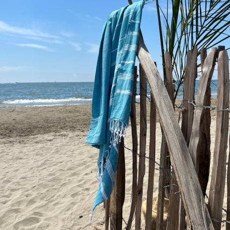 Fouta en coton biologique, Bleu Atoll