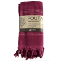 Fouta en coton biologique coloris AMETHYST, tissée avec une face éponge, franges nouées à la main