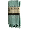 Fouta en coton biologique coloris JADE, tissée avec une face éponge, franges nouées à la main