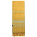 Fouta en coton biologique coloris SUNFLOWER. Tissage à plat et tissage nid d'abeille alternant rayures bicolores