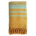 Fouta en coton biologique coloris SUNFLOWER. Tissage à plat et tissage nid d'abeille alternant rayures bicolores