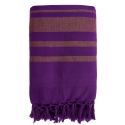 Fouta en coton biologique coloris VIOLET. Tissage à plat et tissage nid d'abeille alternant rayures bicolores