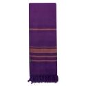 Fouta en coton biologique coloris VIOLET. Tissage à plat et tissage nid d'abeille alternant rayures bicolores