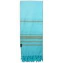 Fouta en coton biologique coloris TURKUAZ. Tissage à plat et tissage nid d'abeille alternant rayures bicolores