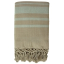 Fouta en coton biologique coloris EARTH. Tissage à plat et tissage nid d'abeille alternant rayures bicolores