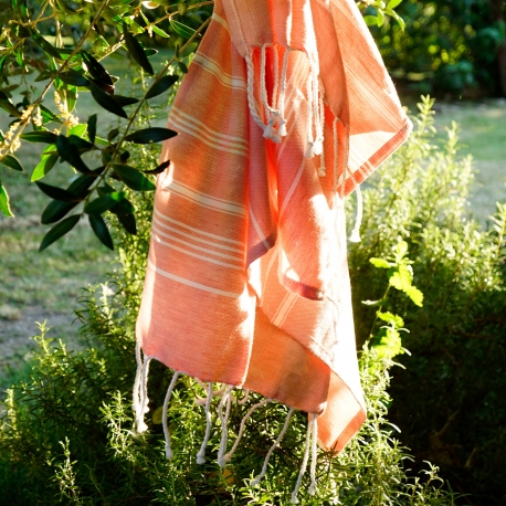 Fouta en coton biologique, Corail