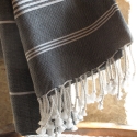 Fouta en coton biologique, Blanc et Anthracite