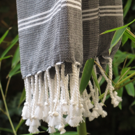 Fouta en coton biologique, Blanc et Anthracite