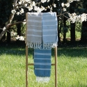 Fouta en coton biologique, Blanc et Océan