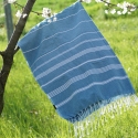 Fouta en coton biologique, Blanc et Océan