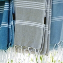 Fouta en coton biologique, Blanc et Océan