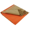 Fouta en coton biologique coloris Mandarine. Tissage jacquard nid d'abeilles 