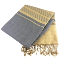 Fouta en coton biologique coloris Bleu de Chine. Tissage jacquard nid d'abeilles 100 x 200 cm