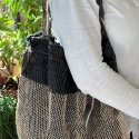 Sac en liane sauvage avec anses en cuir, crocheté à la main