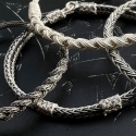 Bracelet double tresse fine + 3 noeuds coulants - Argent et argent oxydé - fait main - homme&femme 