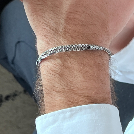 Bracelet tresse fine - Argent et argent oxydé - fait main - homme&femme 