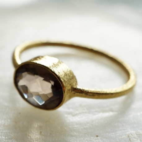 Ring "Drop" Smokey Quartz, 925 Silver and 3µ Gold