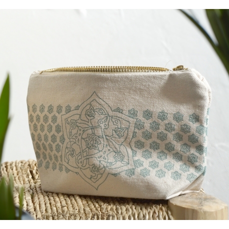 Toiletry bag, in organic cotton screen-printed, 12 x 9 x 5 cm